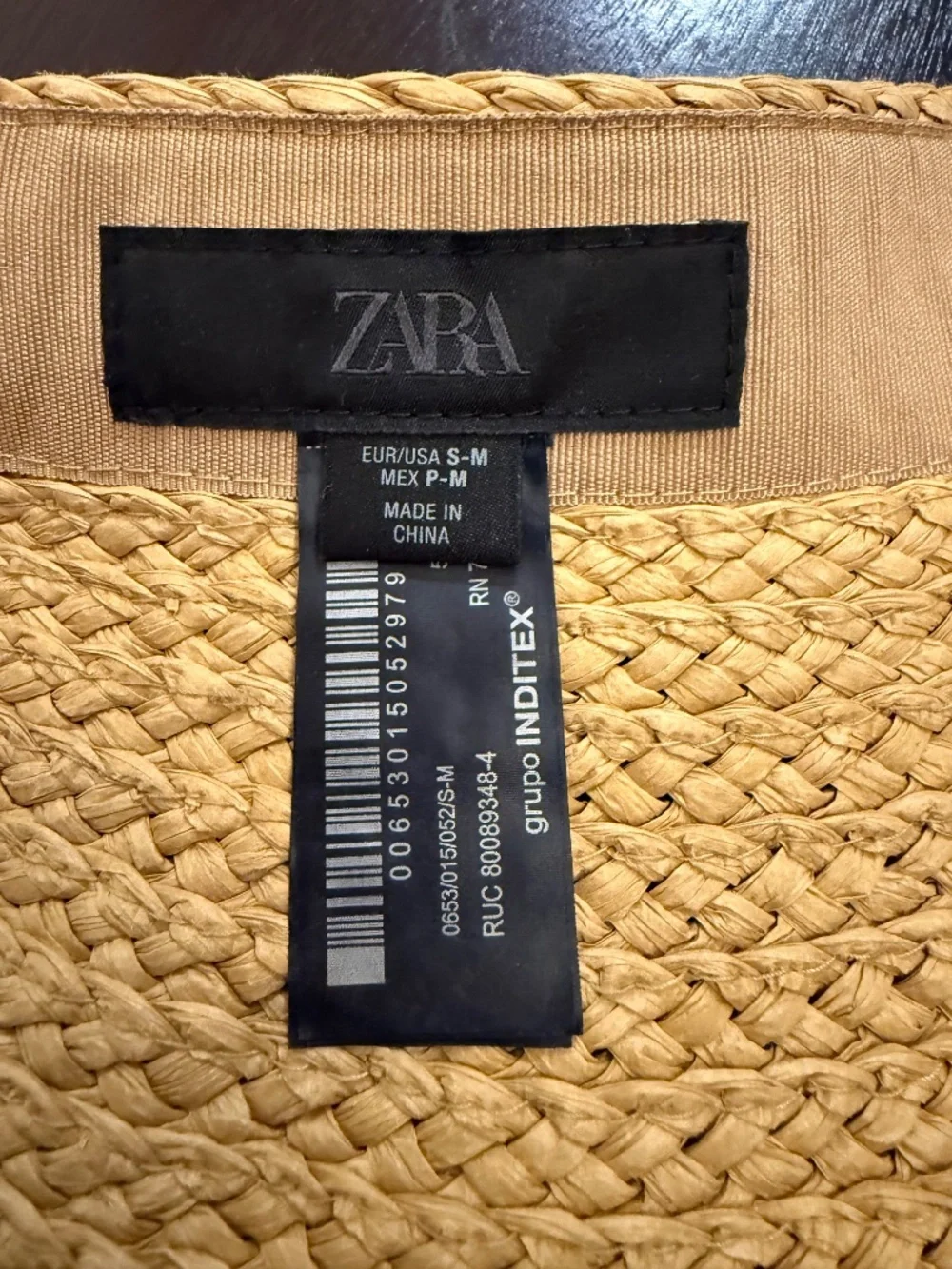 Zara Roll Up Woven Wide Brim Visor Sun Hat Black Band Beige Adjustable Resort OS